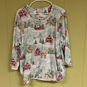 Alfred Dunner Women's Scenic Winter Long Sleeve Top - Multicolor